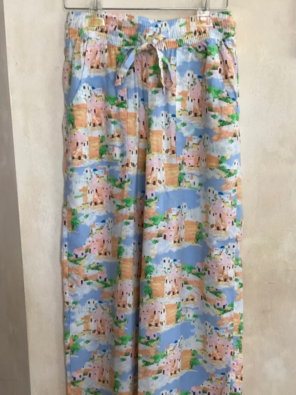 CYNTHIA ROWLEY PULL ON LINEN BLEND WIDE LEG PRINT PANTS SIZE S